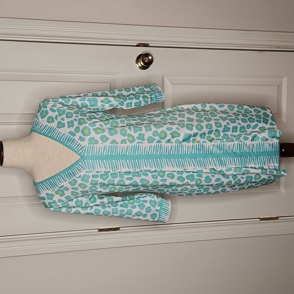 Gretchen Scott Designs Aqua, Mint & White V-Neck Shift Dress